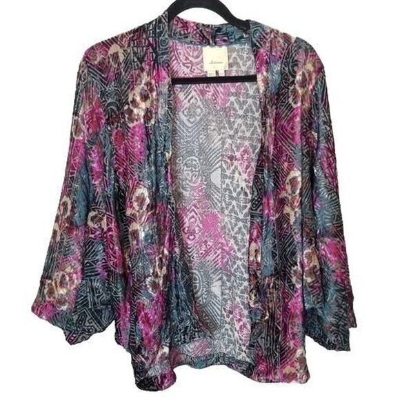 Anthropologie Velvet Burnout Kimono Whimsigoth Fairy Grunge Size XS/S Indie Boho - Picture 2 of 9